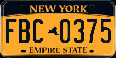 NY license plate FBC0375