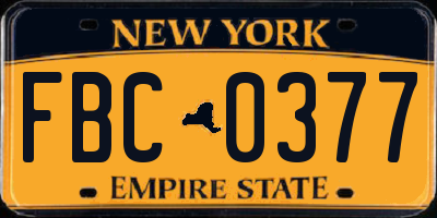 NY license plate FBC0377
