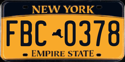 NY license plate FBC0378
