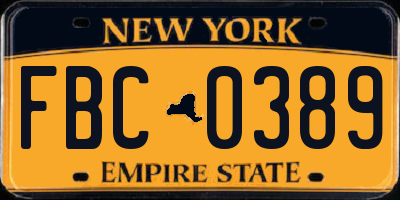 NY license plate FBC0389