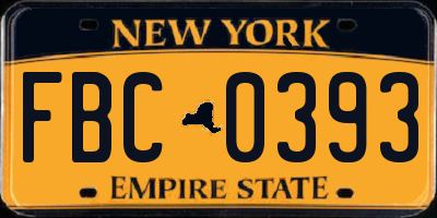 NY license plate FBC0393