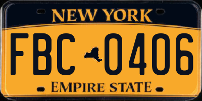 NY license plate FBC0406