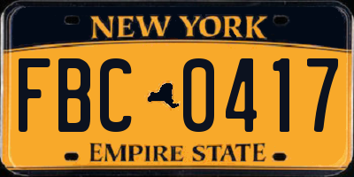 NY license plate FBC0417