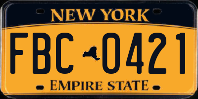 NY license plate FBC0421