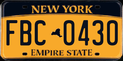 NY license plate FBC0430
