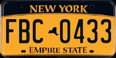 NY license plate FBC0433