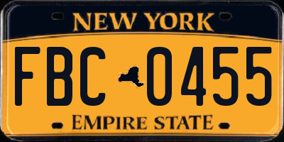 NY license plate FBC0455