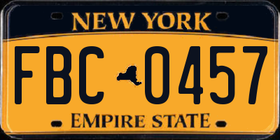NY license plate FBC0457
