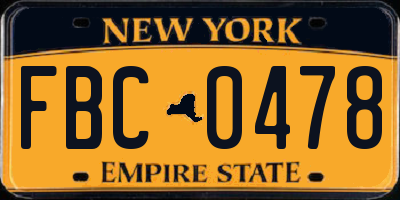 NY license plate FBC0478