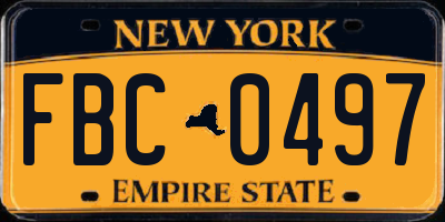 NY license plate FBC0497