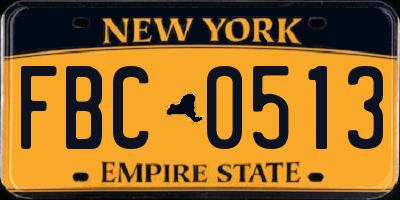 NY license plate FBC0513
