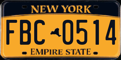NY license plate FBC0514
