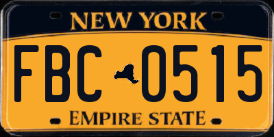 NY license plate FBC0515