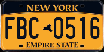 NY license plate FBC0516