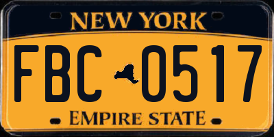 NY license plate FBC0517