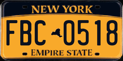 NY license plate FBC0518