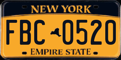 NY license plate FBC0520