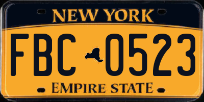 NY license plate FBC0523