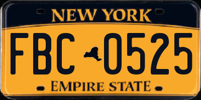 NY license plate FBC0525