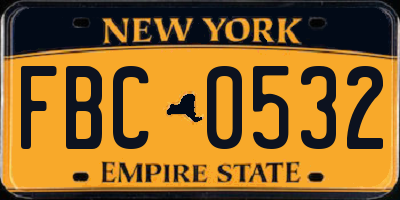 NY license plate FBC0532