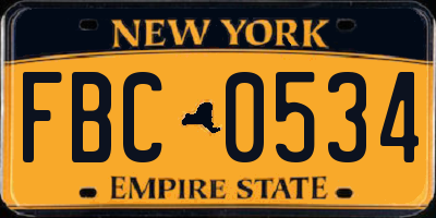 NY license plate FBC0534