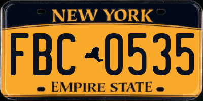 NY license plate FBC0535