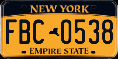 NY license plate FBC0538