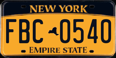 NY license plate FBC0540