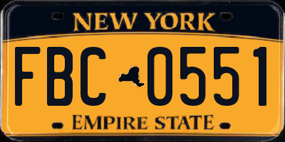 NY license plate FBC0551