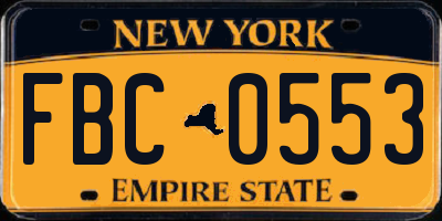 NY license plate FBC0553