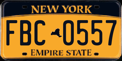NY license plate FBC0557