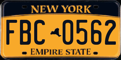 NY license plate FBC0562