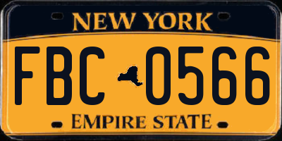 NY license plate FBC0566