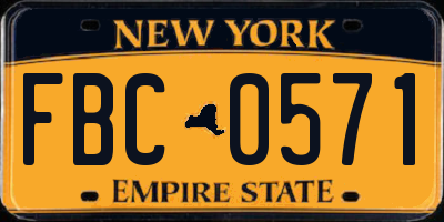 NY license plate FBC0571
