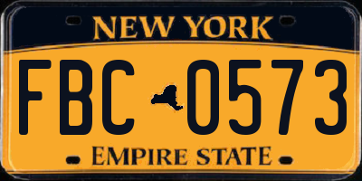 NY license plate FBC0573