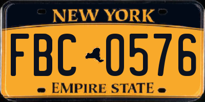 NY license plate FBC0576