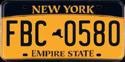 NY license plate FBC0580