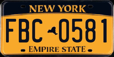 NY license plate FBC0581