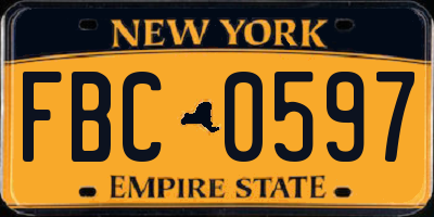 NY license plate FBC0597