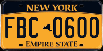 NY license plate FBC0600