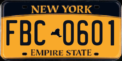 NY license plate FBC0601
