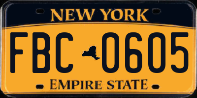 NY license plate FBC0605