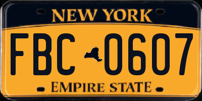 NY license plate FBC0607