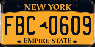 NY license plate FBC0609