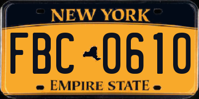NY license plate FBC0610