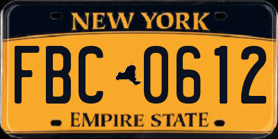 NY license plate FBC0612