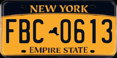 NY license plate FBC0613
