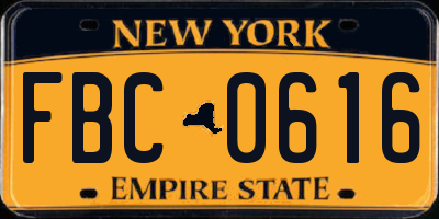 NY license plate FBC0616