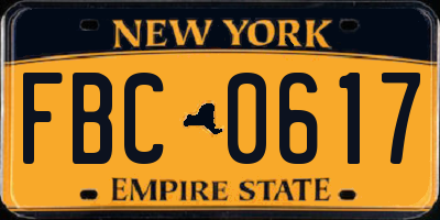NY license plate FBC0617
