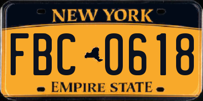 NY license plate FBC0618
